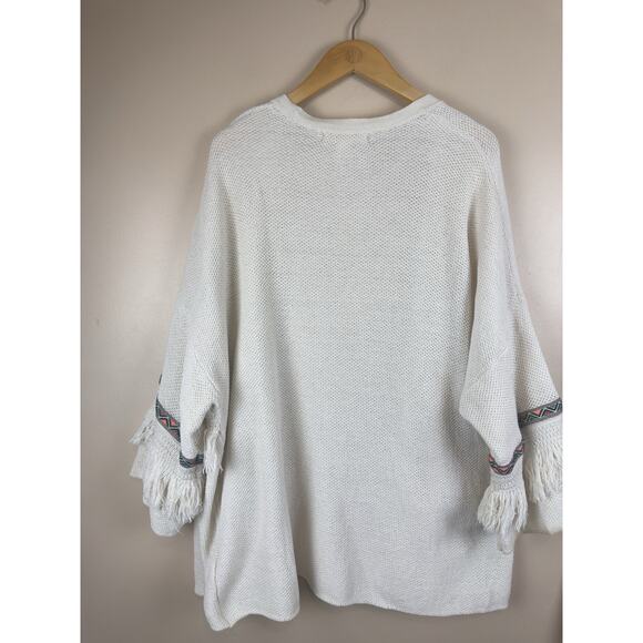 H&M Cream Kimono Cardigan Size L Boho Fringe Orange Stripes Coachella Style - Picture 5 of 12